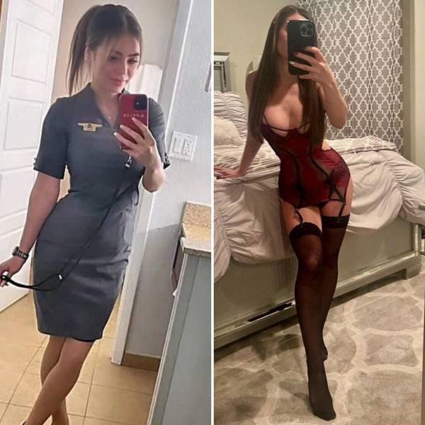 Flight Attendants With And Without Uniform (34 pics)