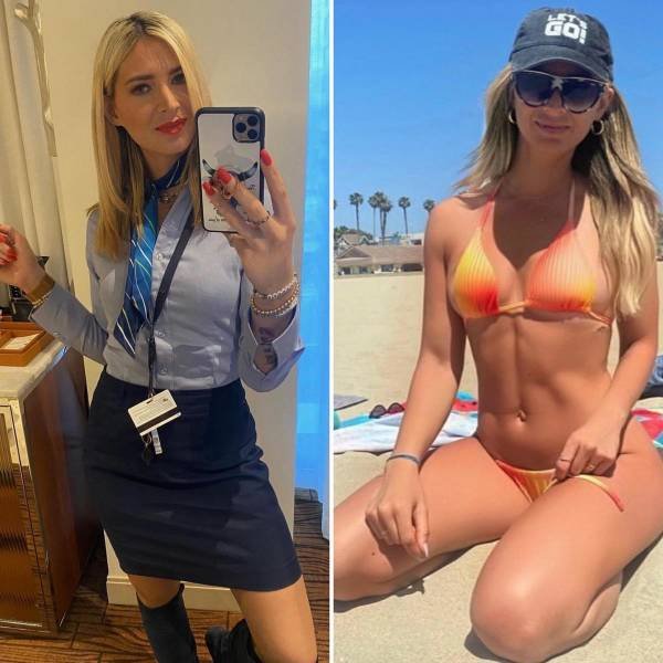 Flight Attendants With And Without Uniform (34 pics)