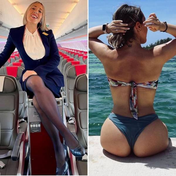 Flight Attendants With And Without Uniform (34 pics)