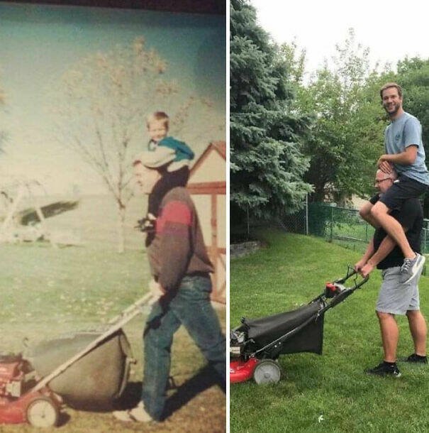 People Repeat Their Memorable Photos From The Past (22 pics)