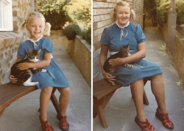 People Repeat Their Memorable Photos From The Past (22 pics)